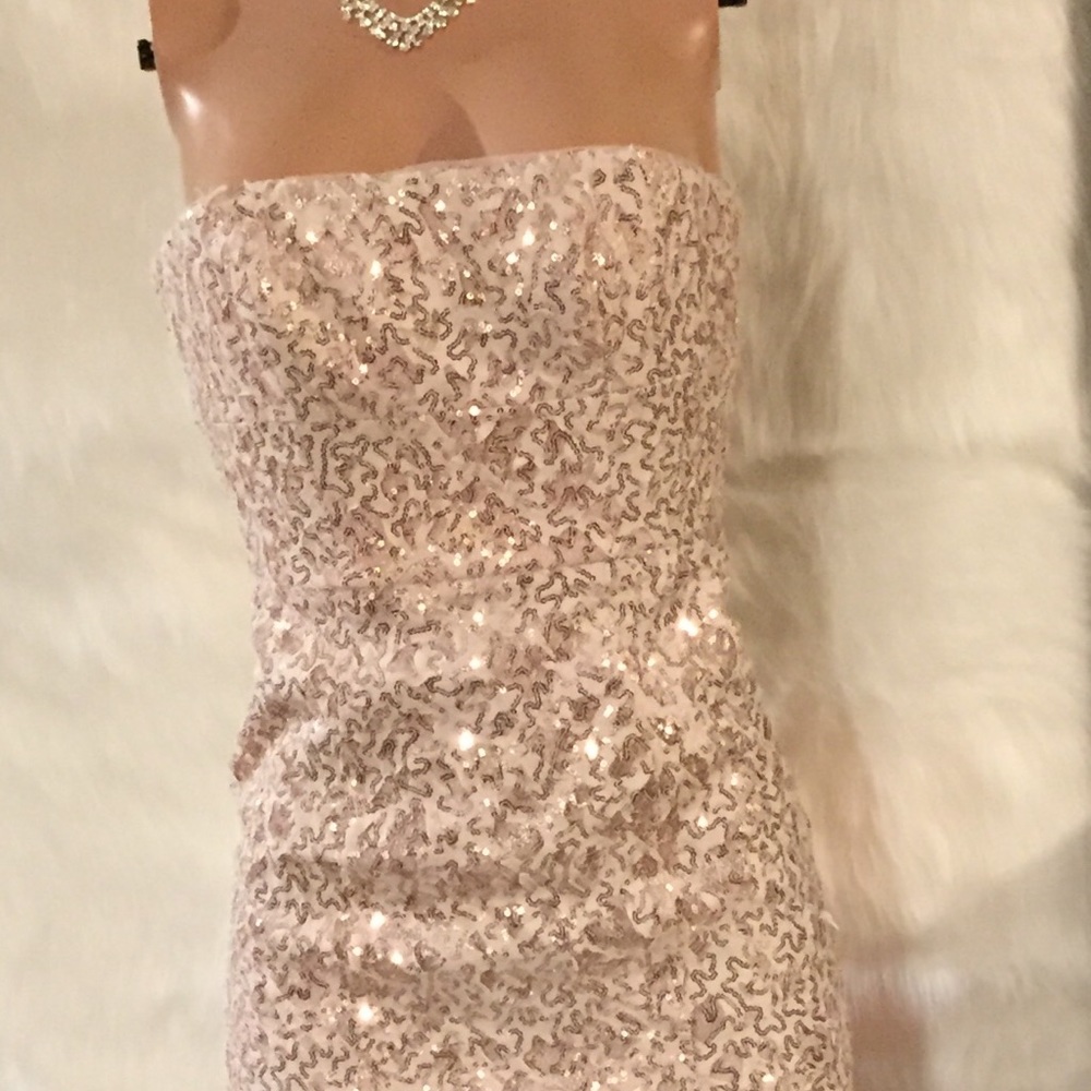 BCBGMaxazria pale pink sequin sp occasion dress